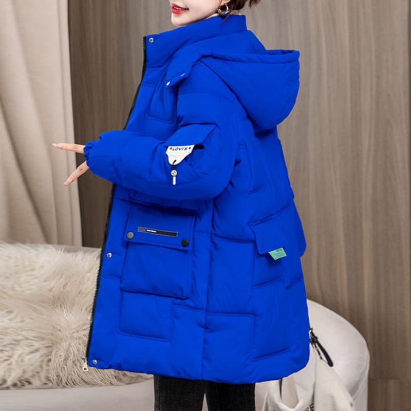 ファッション  韓国風  ゆったり  美人度アップ  スタンドネック  フート付き  配色  ロング  中綿コート  ダウンコート  アウター